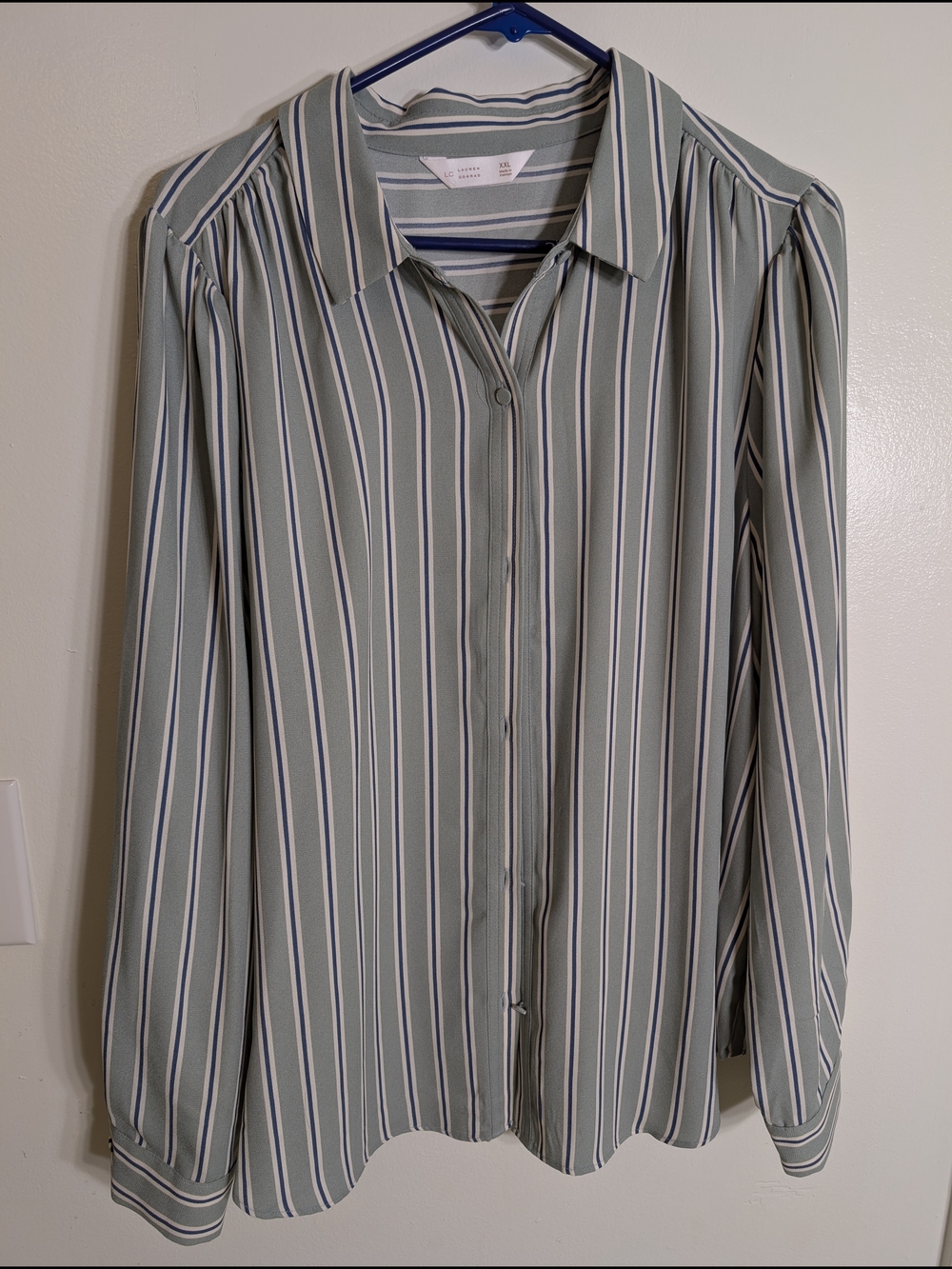 LC Lauren Conrad Sage and Navy Striped Shirt